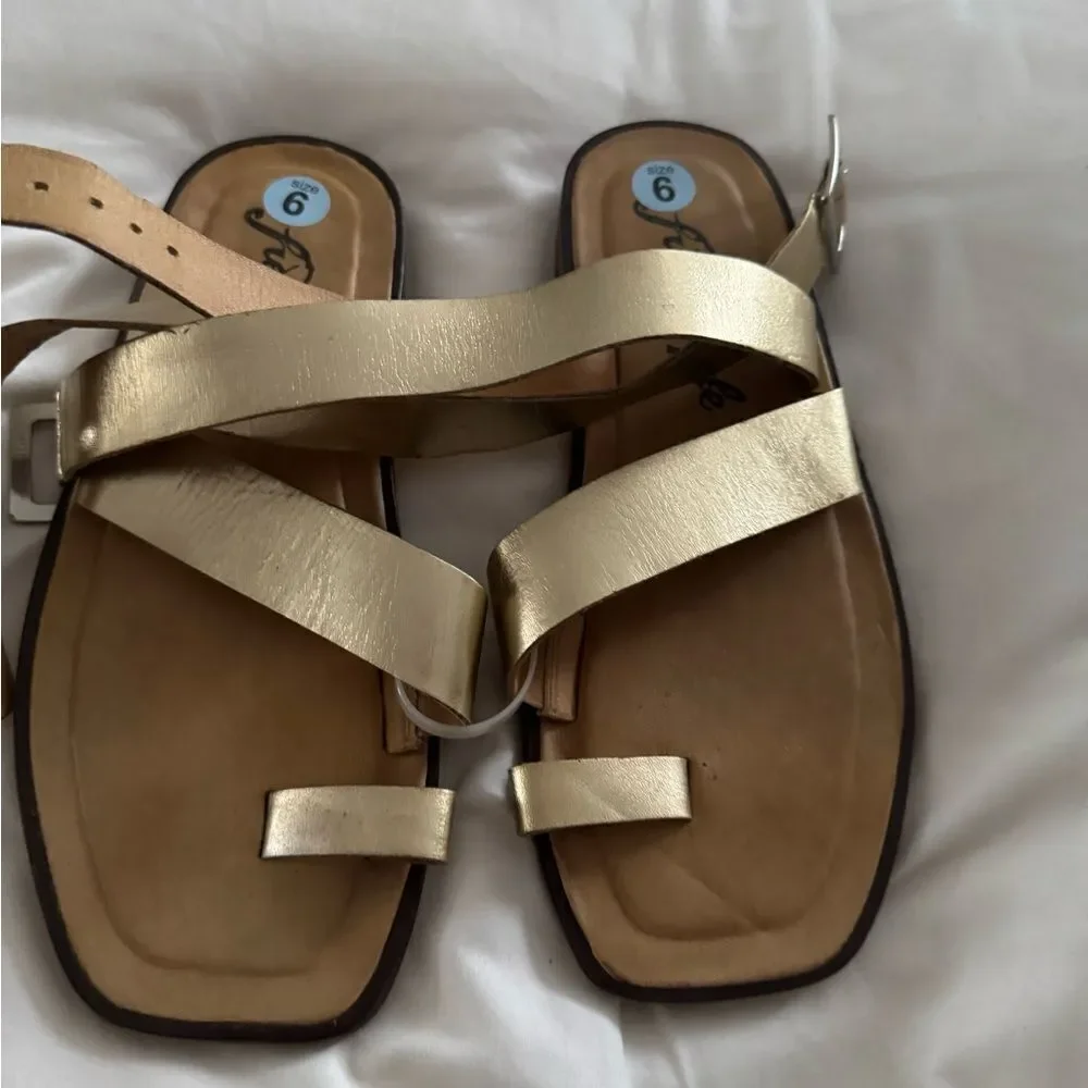 NEW Free People Romeo Wrap Sandals Gold